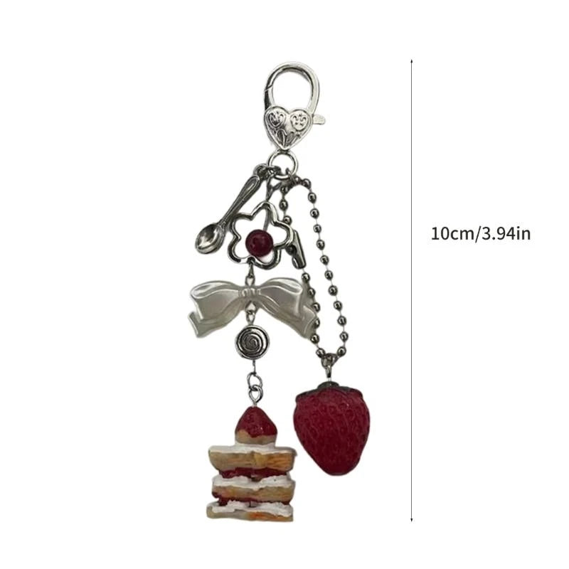 porte clés femme argent rouge blanc motif fraise sandwich cœur mignon retour école