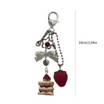 porte clés femme argent rouge blanc motif fraise sandwich cœur mignon retour école