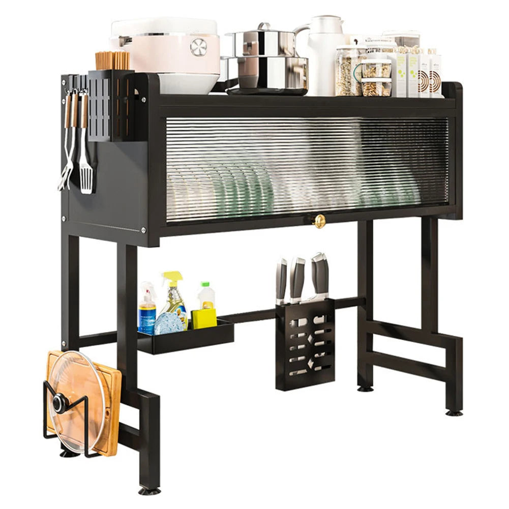 étagère rangement vaisselle noire moderne 85cm haute métal structure lisse pieds