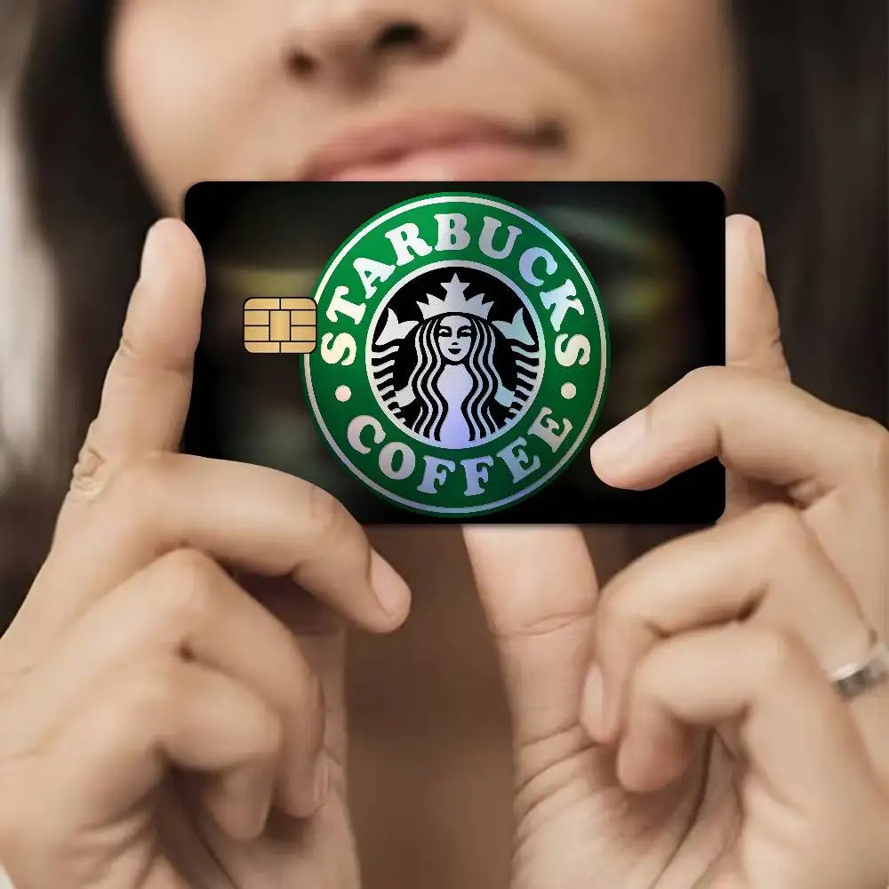 autocollants carte bancaire effet laser logo starbucks vert noir holographique anti rayures