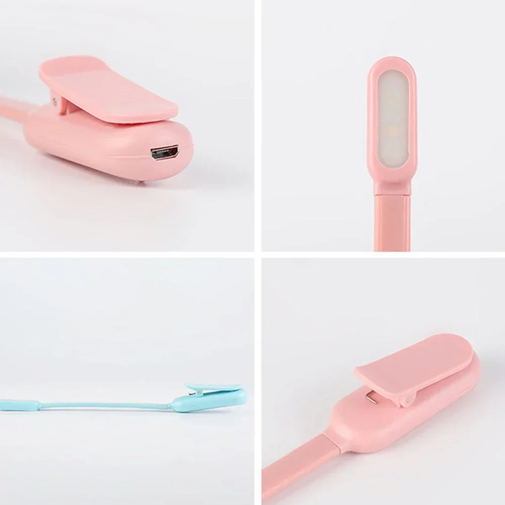 lampe lecture rechargeable clip light rose bleu noir ajustable USB moderne