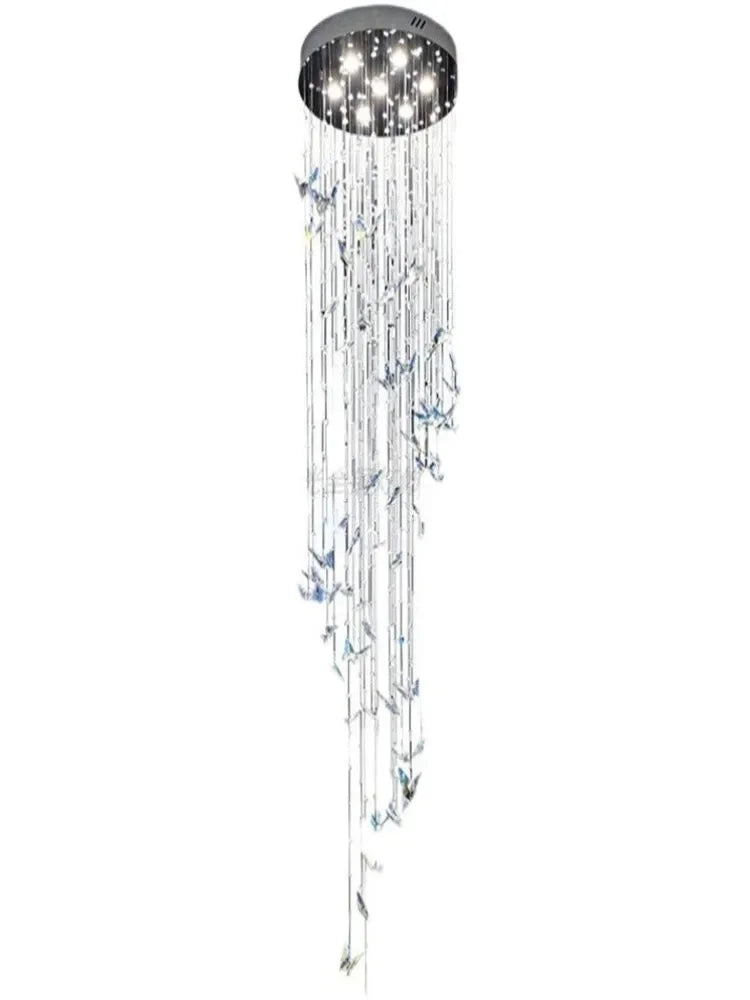 suspension lumineuse transparente papillons relief moderne salle bain lumière chaude bleu clair certification rohs