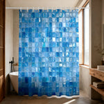 rideau douche bleu carreaux géométriques moderne opacité ourlet standard polyester 200x180cm anneaux