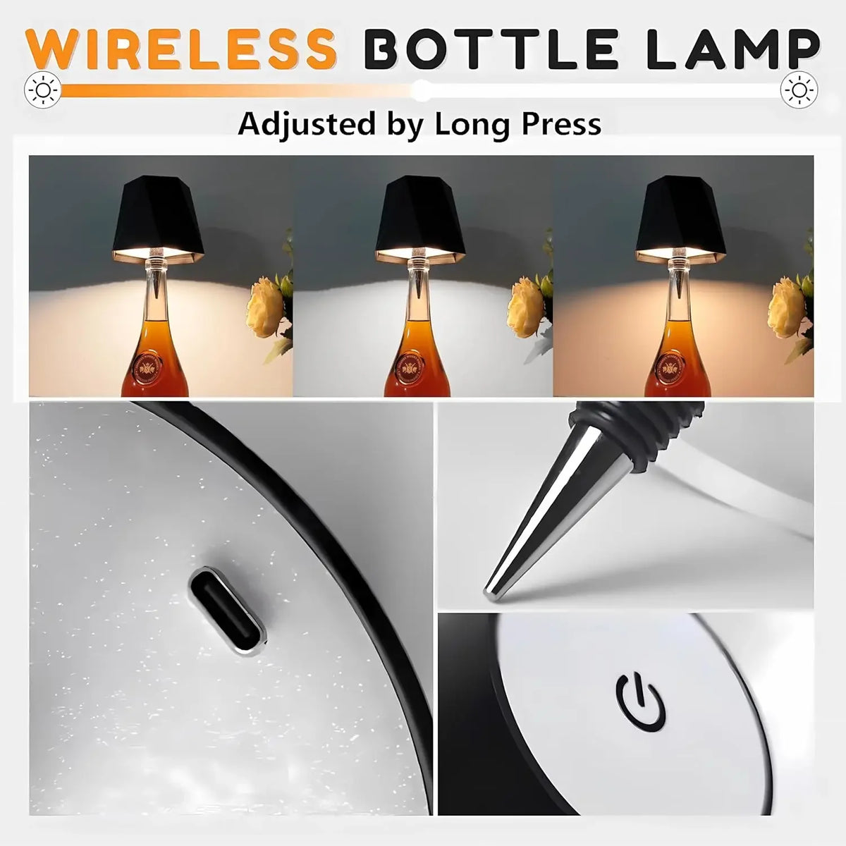lampe bouteille vin noir tactile led sans fil moderne chambre table