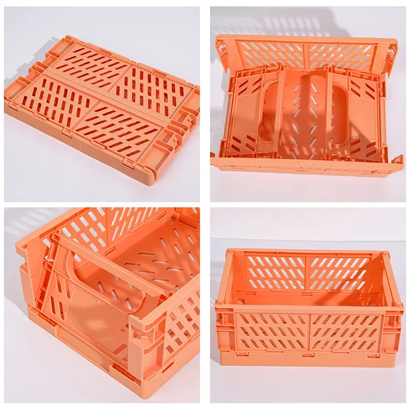 caisse rangement pliable plastique orange vert beige gris rose grille perforations moderne pratique