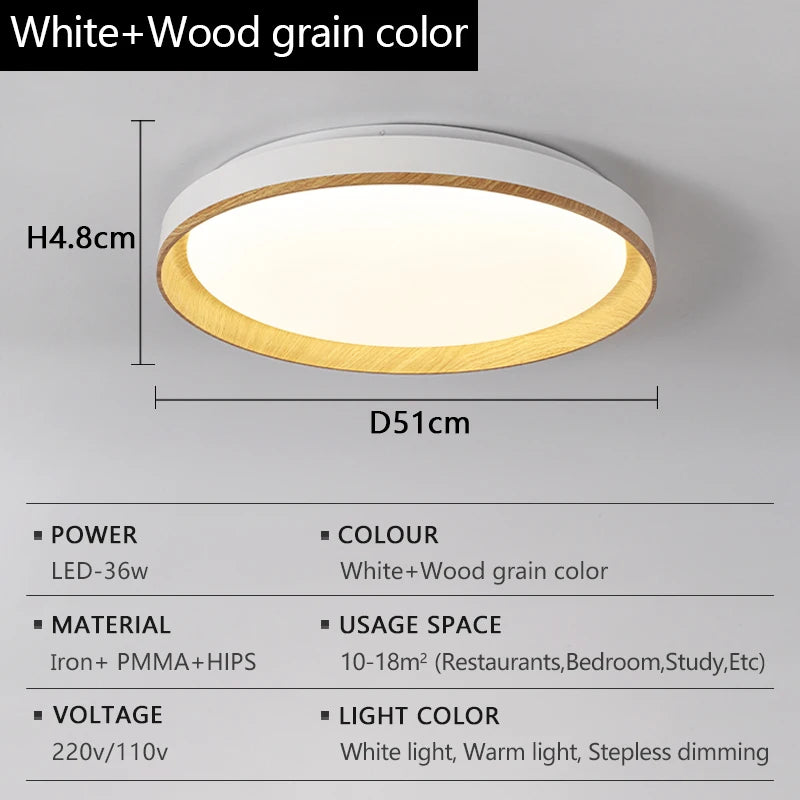 plafonnier led moderne bois naturel blanc salon chambre télécommande intensité variable éclairage intérieur