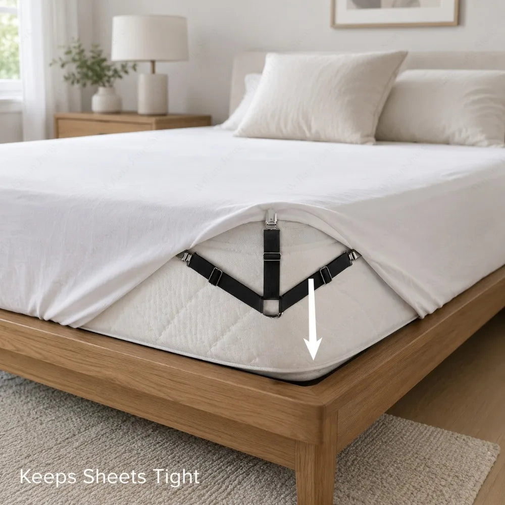 ceintures maintien draps gris noir clips métalliques réglables élastiques moderne literie housses matelas sécurité