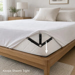ceintures maintien draps gris noir clips métalliques réglables élastiques moderne literie housses matelas sécurité
