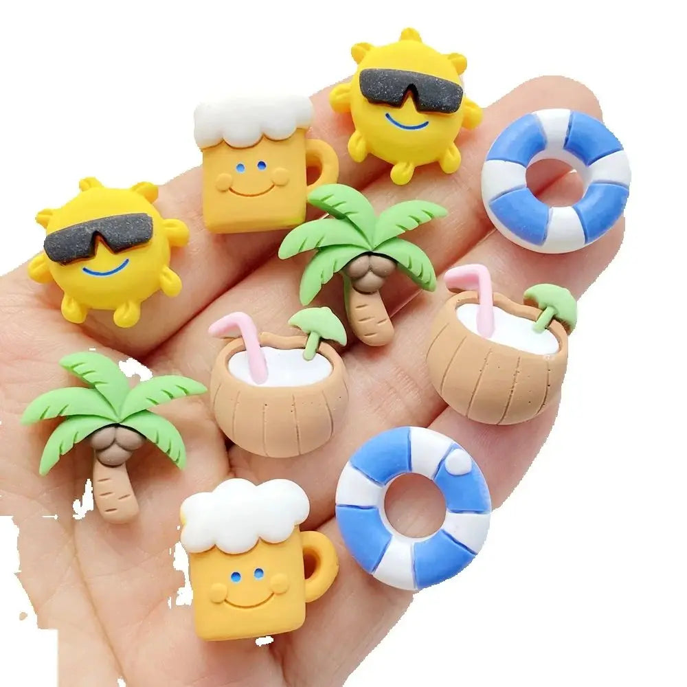aimants décoratifs cartoon animaux compagnies jaune vert beige bleu blanc plage cocotier