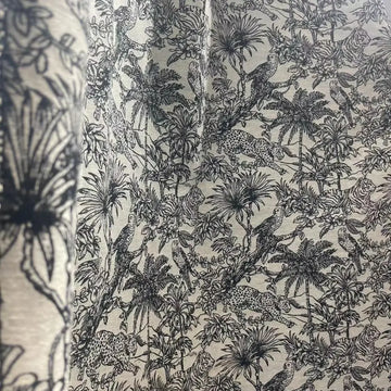 rideau classique blanc noir motif oiseaux végétal translucide pompons fenêtre salon maison