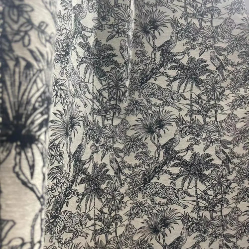 rideau classique blanc noir motif oiseaux végétal translucide pompons fenêtre salon maison
