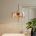luminaire suspension moderne verre transparent doré câble salon salle manger