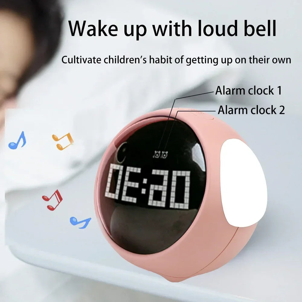réveil numérique moderne emoji rose blanc date horloge 12 24 heures snooze veilleuse LED