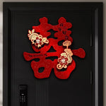décoration murale mariage motif chinois fleurs rubans adhésif rouge artisanal 38cmx36cm doublejoie caractères