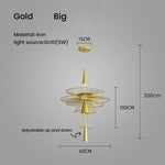 suspension lumineuse or noir contemporain minimaliste ampoule led intégrée fixation câbles métal superposé