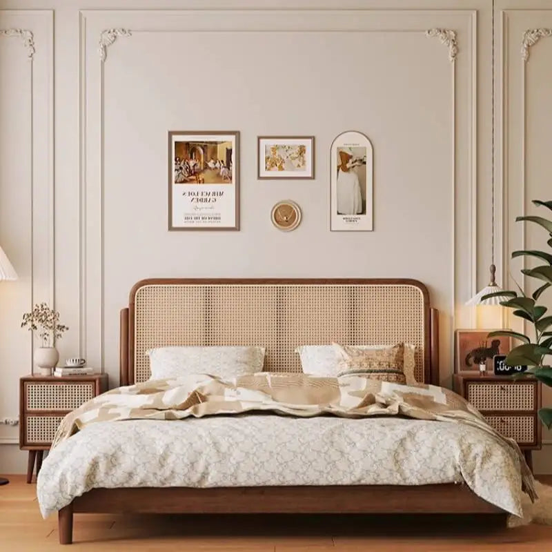 lit moderne marron clair tissu imprimé 1500mm 1800mm 2000mm minimaliste rustique chambre coucher