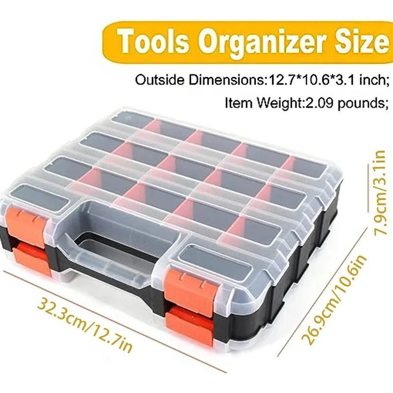 boîte rangement outils 34 compartiments amovibles transparente industrielle utilitaire plastique pvc