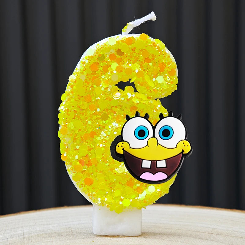 bougies forme chiffres spongebob patrick star anniversaire enfant decoration theme cartoon jaune orange blanc