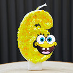 bougies forme chiffres spongebob patrick star anniversaire enfant decoration theme cartoon jaune orange blanc
