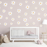 sticker mural fleur marguerite blanc jaune deco enfantine champetre pvc moderne decoration maison bricolage