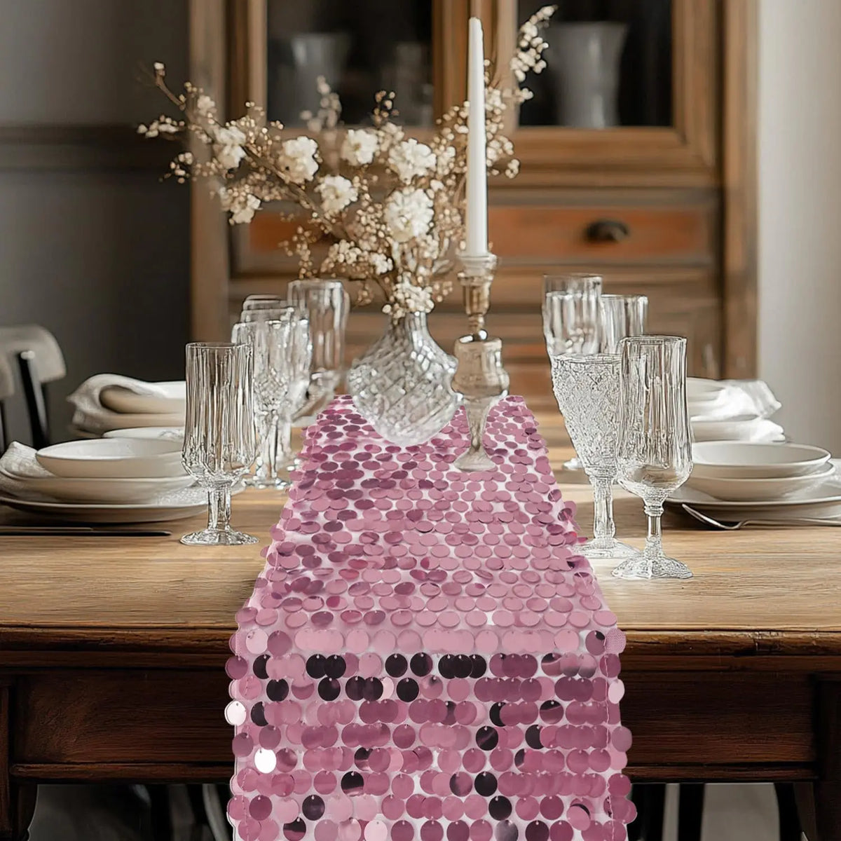 chemin table roses solides opaques decoratif maison festive mariage printemps pâques rustic