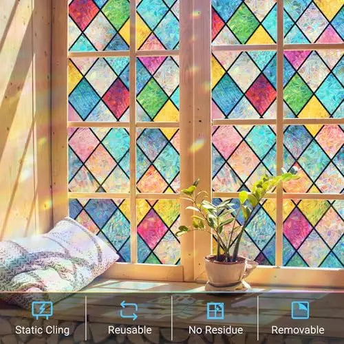 film fenêtre multicolore géométrique adhésif moderne intimité anti uv diamant opacité décoration vitrage
