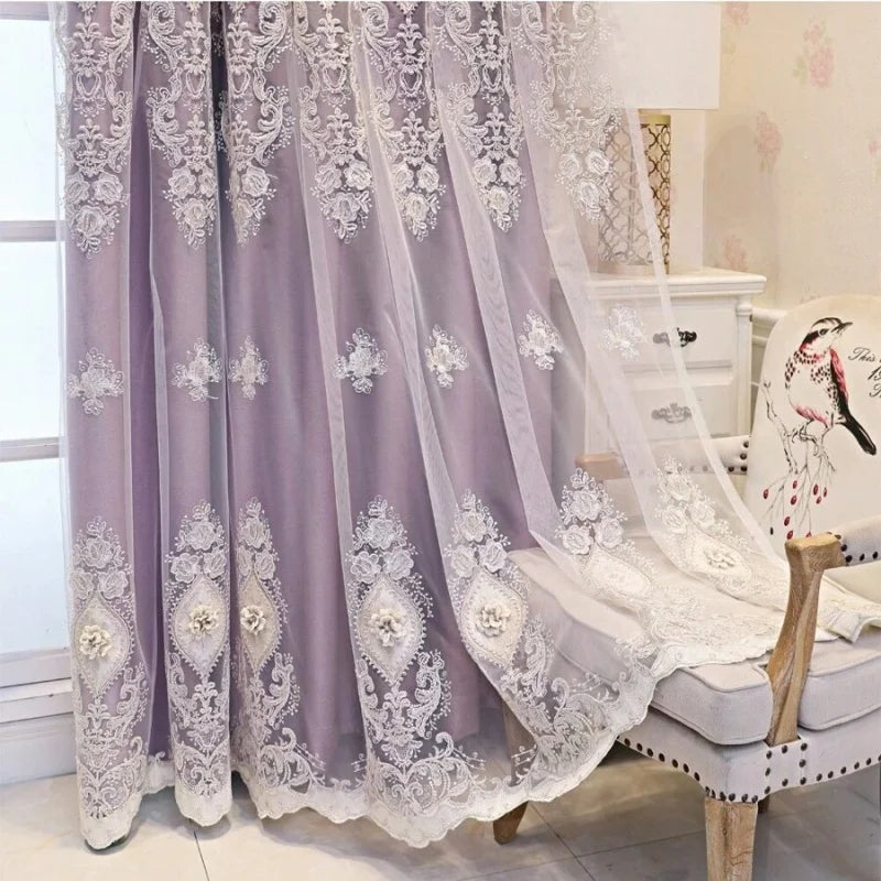 rideau voile violet rose brodé fleurs 3d élégant classique transparentextérieur fenêtre chambre salon