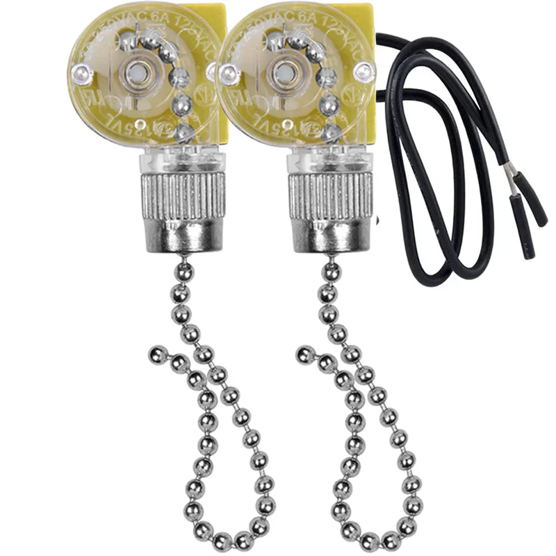 interrupteur chaîne ventilateur jaune argenté doré plastique métal utilitaire deux chaînes câbles électriques