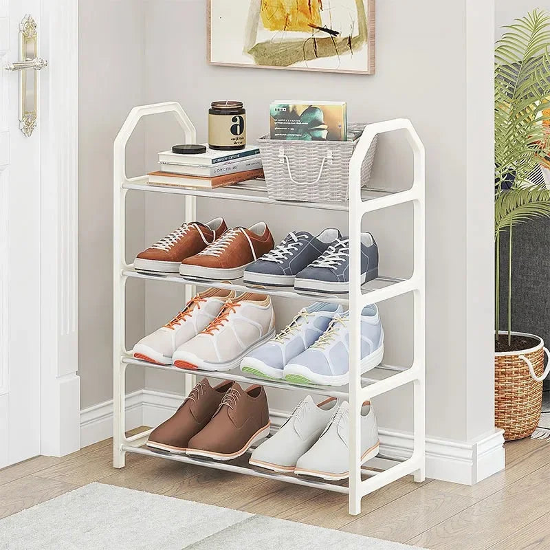 étagère chaussures métal quatre niveaux rangement entrée maison meuble chaussures moderne noir blanc rose