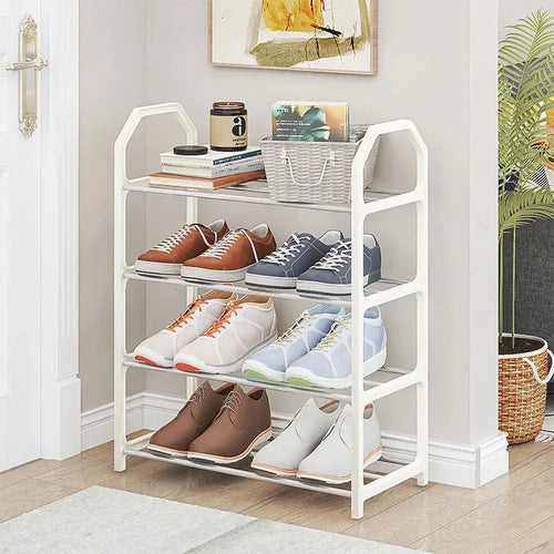 étagère chaussures métal quatre niveaux rangement entrée maison meuble chaussures moderne noir blanc rose
