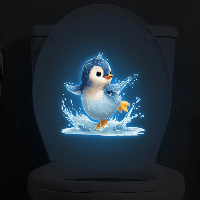autocollant mural pingouin aquatique bleu blanc orange illustration adhésif opaque décoration maison chambre enfants