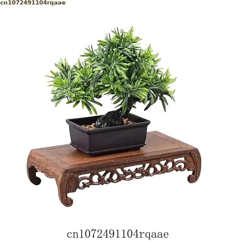 Support plantes bois sculpté classique marron foncé décoration artisanale pot inclusion