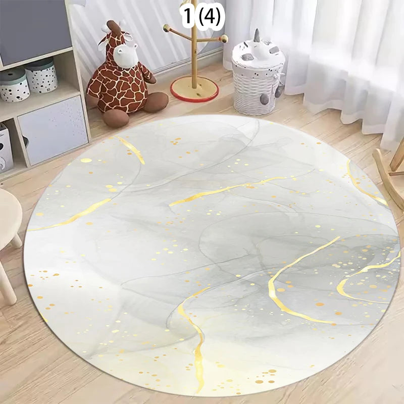 tapis rond moderne marbre blanc gris doré polypropylène polyester 80x80cm 120x120cm chambre salonextérieur