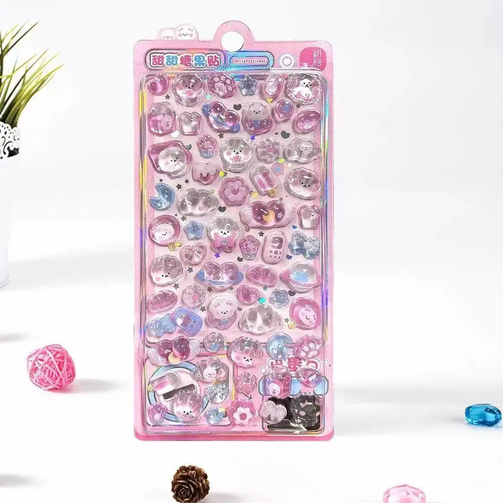 sticker kawaii mignon violet rose bleu blanc geometrique animal coeur étoile floral adhésif