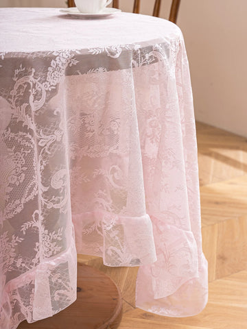nappe table rose broderie florale semi transparente classique extérieur salon printemps réutilisable machine