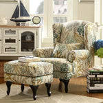 fauteuil classique bleu damassé coussin tissu composite bois sponge chambre salon minimaliste moderne