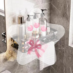 étagère salle bain adhésive noire moderne grille perforations serviette brosse dents góc nhìn khách