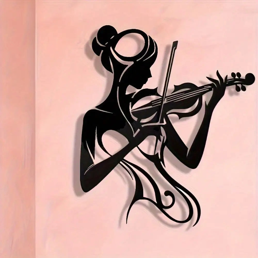 sticker mural femme violon noir floral moderne décoration intérieure silhouettte élégante
