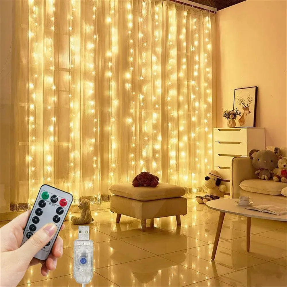 rideau lumineux led décoration intérieur guirlande noël mariage intérieur blanc chaud télécommande usb