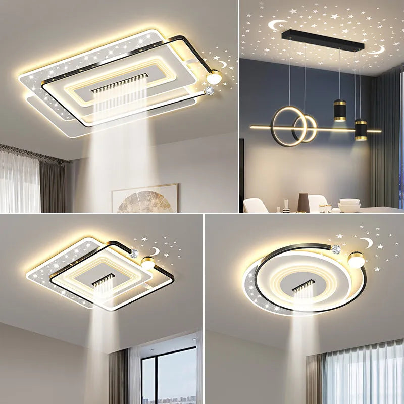 lampe moderne étoiles blanc noir spots télécommande dimmable minimaliste acrylique métal