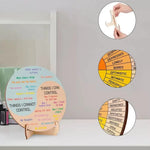tableau d'affichage multicolore circulaire moderne sections colorées texte explicatif support bois