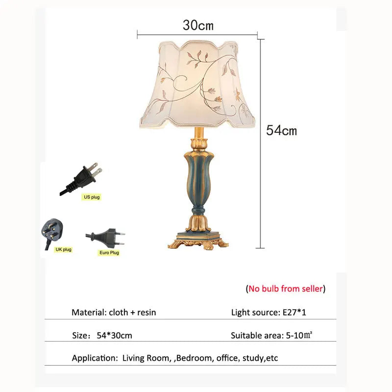 lampe table classique vintage abat jour tissu floral brodé couleur or bleu turquoise beige