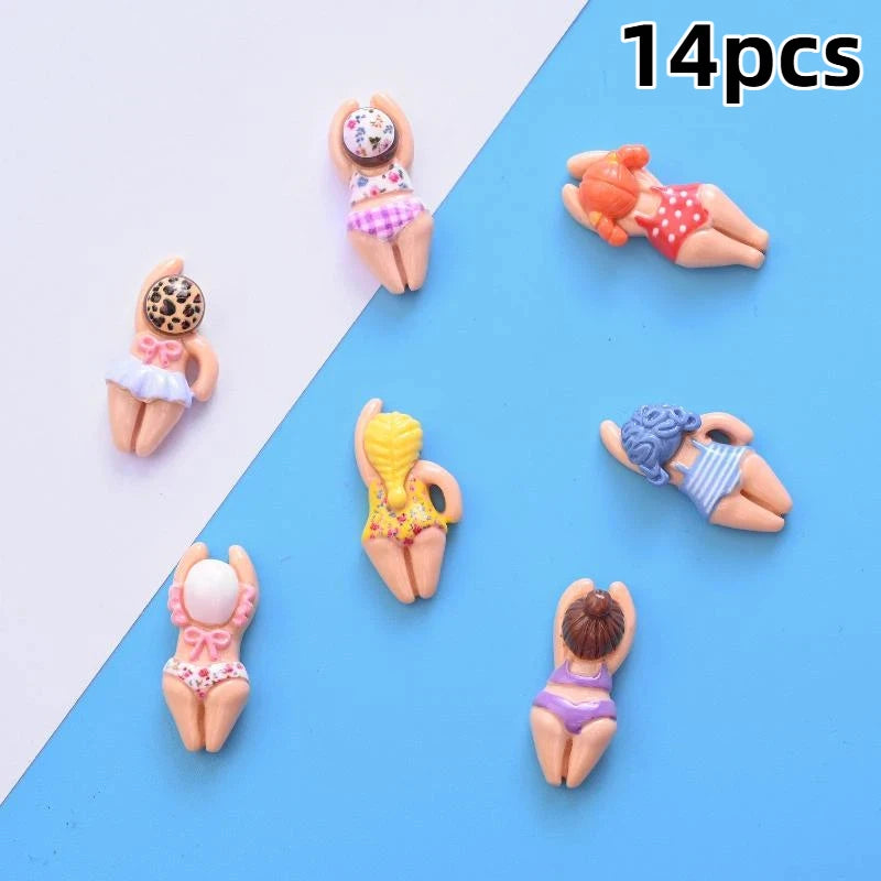 figurines résine personnes allongées peau claire vêtements colorés rayures pois léopard cartoon bijoux diy