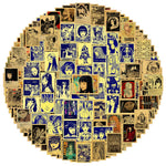 sticker illustration artistique adhésif bleu beige noir décoration téléphone carnet journal ornement papier synthétique