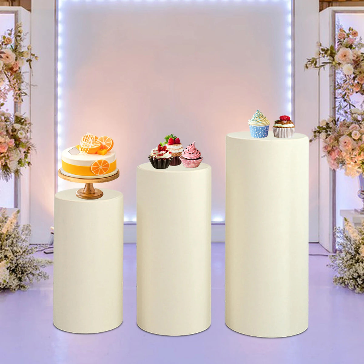 supports présentation desserts tissu couleurs modernes mariage fêtes uni minimalistes