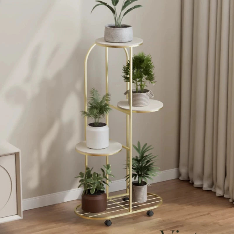 étagère roulettes moderne or blanc noir plantes intérieur