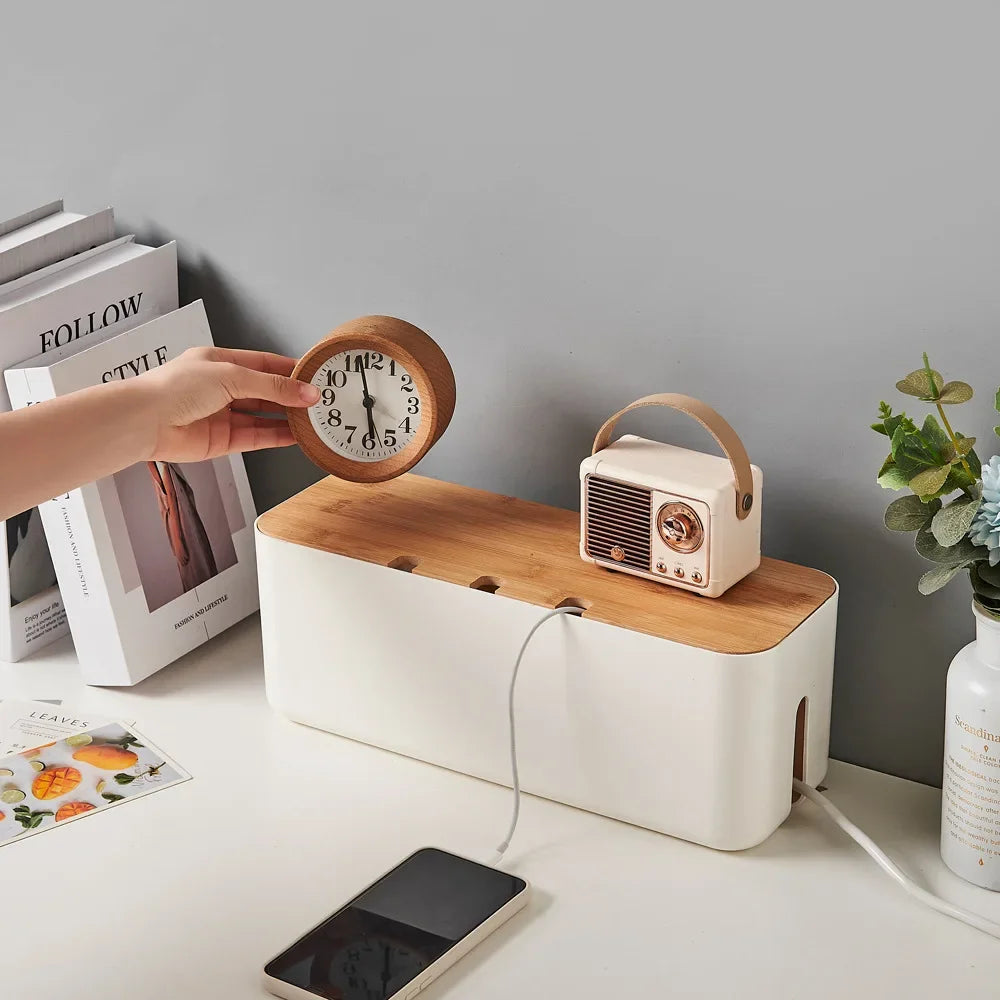 boîte rangement blanc texture bois moderne organisation fil câble réutilisable plastique