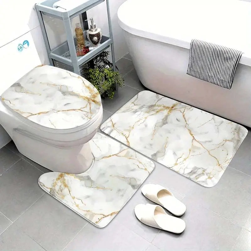 tapis bain ensemble moderne marbre doré blanc violet gris antidérapants salon