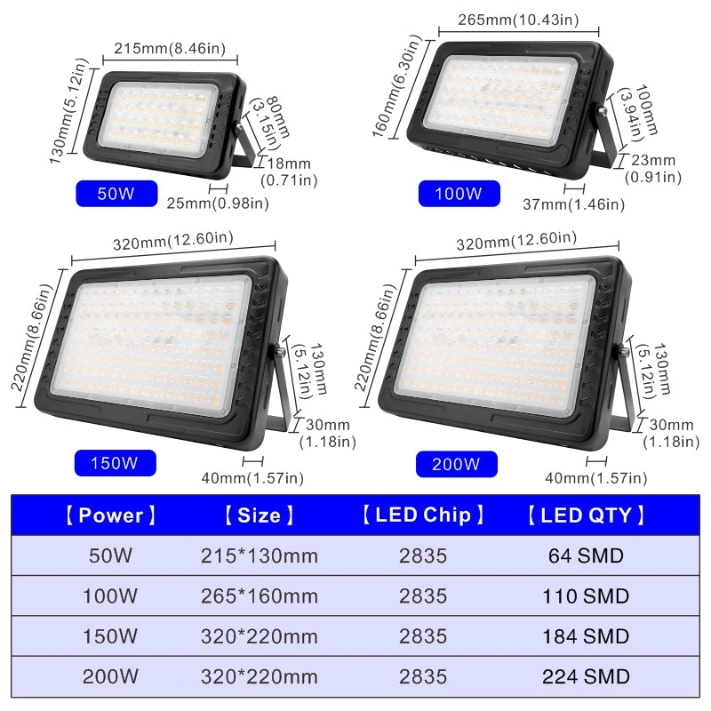 projecteur led 220v 50w 100w 150w 200w ip67 moderne noir extérieur aluminium