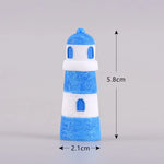 phare miniature résine pyramide blanc noir bleu rouge rayures horizontales artisanal decoratif porte fenetre